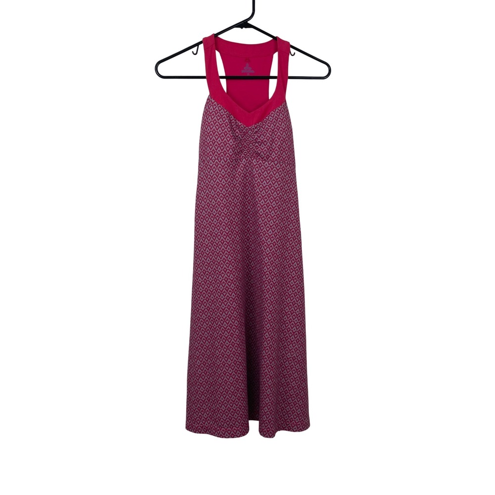 Prana Womens XS Pink Purple Geometric Racerback Athletic Dress with Shelf Bra